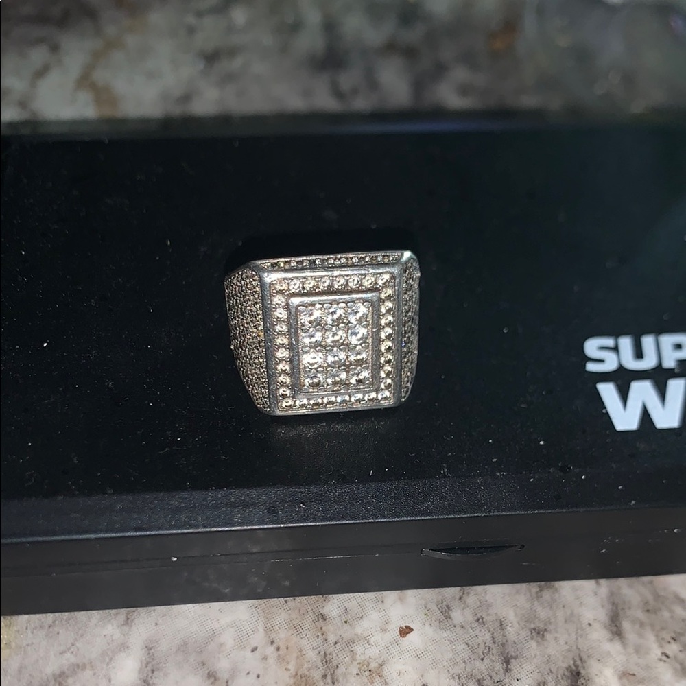 Silver Square Jewelry Ring with Pave Stones